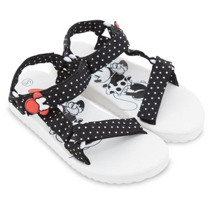 Ladies Minnie Mouse Strap Sandals - Ladies Classic Minnie Mouse Double Strap Sandals - Disney Slip On Sandal Shoes - 1 of 4