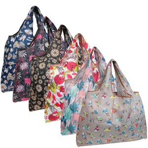 Wrapables Large Foldable Tote Nylon Reusable Grocery Bags, 6 Pack - 1 of 4