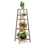 Tangkula 4 Tiers Bamboo Plant Stand for Indoor Plants Multiple Utility Shelf Free Standing Storage Rack Pot Holder Brown/Natural
