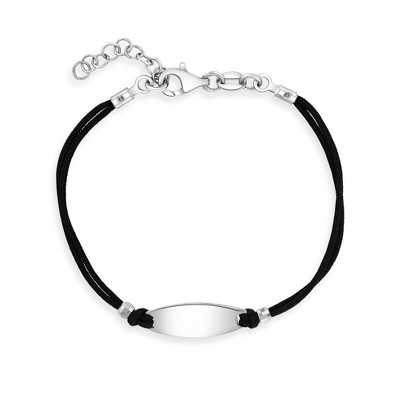 Girls' Black Cord Tag ID Bracelet Sterling Silver - 5" -  In Season Jewelry