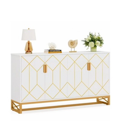 Lirago,59.06"L*13.78"W*35.43"H, Modern White & Gold Sideboard Buffet - Kitchen Storage Cabinet with Metal Legs