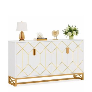 Lirago Modern White and Gold Sideboard Buffet-Kitchen Storage Cabinet with Metal Legs 59.06"Lx13.78"Wx35.43"H - 1 of 4