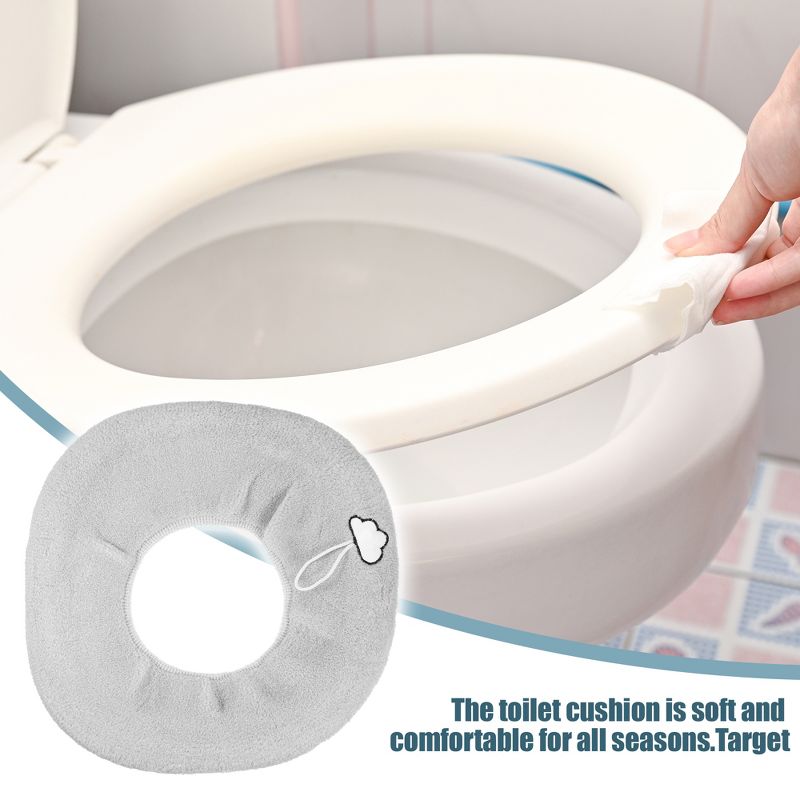 Unique Bargains Stretchable Thicker Toilet Seat Cover Pad Lid with Handle Washable Reusable 2 Pcs, 2 of 7