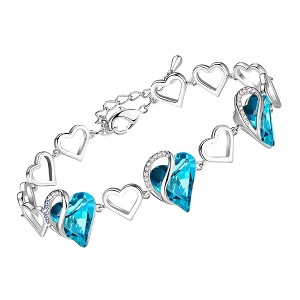 Leafael Infinity Love Heart Birthstone Crystal Link Bracelet, Silver Plated, 7“+2” Adjustable Chain - 1 of 4