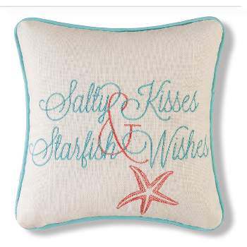C&F Home Salty Kisses & Starfish Wishes Embroidered Coastal Decorative Throw Pillow