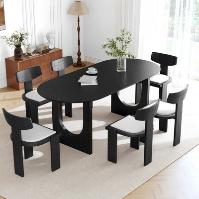 Lirago 30"H Oval Wood Double Pedestal Dining Table Seats 6, 67*33.5 Black