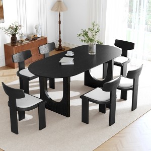 Lirago 30"H Oval Wood Double Pedestal Dining Table Seats 6, 67*33.5 Black - 1 of 4