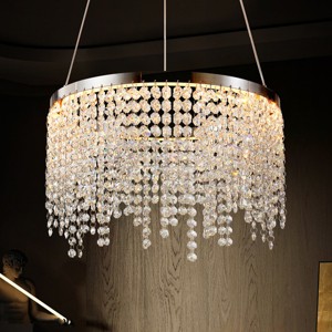 BAOURE 16-inch Luxury Crystal LED Chandelier - Chrome Modern Chandeliers Adjustable Height and Color Temperature (3000K-6000K) - 1 of 4