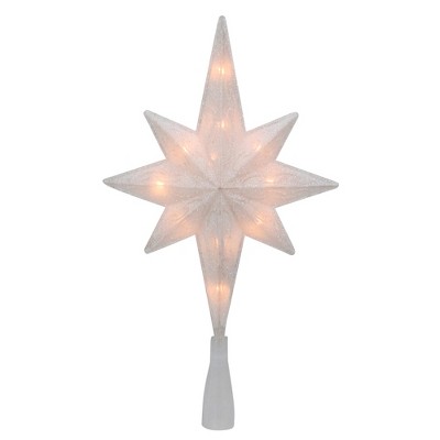 Northlight 11" Lighted White and Gold Frosted Bethlehem Star with Scrolling Christmas Tree Topper - Clear Lights