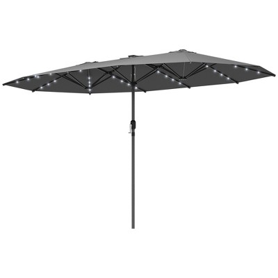 Garden Parasol, Double-Sided Sun Umbrella with LED Solar Lights, Patio Parasol for Outdoor