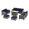 Sonkuki 7 Pieces Patio Sofa with Rectangle Fire Pit Table and Ottomans, Wicker Conversation Couch, Navy Blue Cushion - 2 of 4