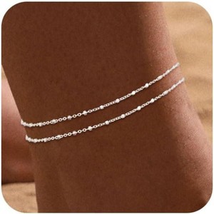 14K Real Gold Silver Plated Ankle Bracelets Waterproof Adjustable Layered Anklet Bracelets No Tarnish - 1 of 4