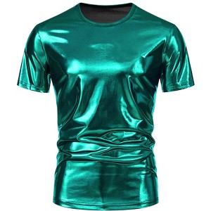 Lars Amadeus Men's Crew Neck Short Sleeves Metallic Party Sparkly Shiny T-Shirt - 1 of 4