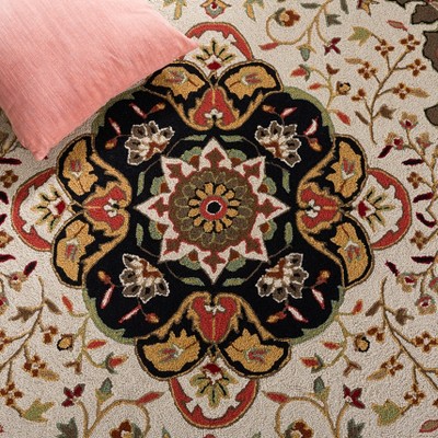 Easy Care Cream and Olive Hand Hooked Area Rug