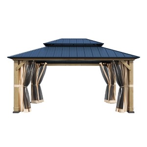 EROMMY 12'x16' Metal Frame Double Roof Gazebo, Outdoor Hardtop Gazebo, Permanent Gazebo Pavilion for Patio - 1 of 3