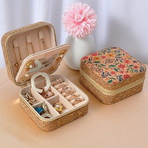 HTUTWOO Jewelry Box - Portable Travel Earrings, Rings and Necklace Storage Box, Fashionable Jewelry Storage Tool, with Mirror for Women - 1 of 4