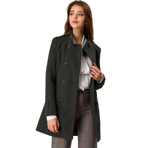 Allegra K Women's Mid-thigh Collarless Single Breasted Outwear Winter  Overcoat Brown Small