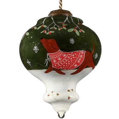 HomeRoots Trotting Dog in Comfy Christmas Attire Hand Painted Mouth Blown Glass Ornament
