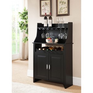 Kings Brand Furniture Shelton 9 Bottle Capacity Wine Rack Buffet & Storage Cabinet, Black - 1 of 4