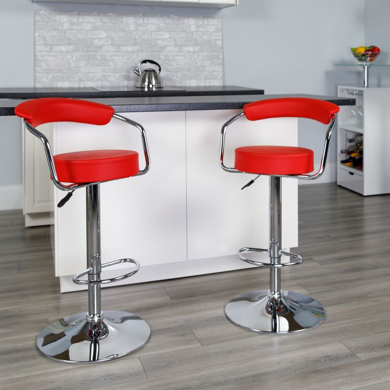 Emma and Oliver 2 Pack Contemporary Vinyl Adjustable Height Barstool with Arms and Chrome Base, 2 of 7
