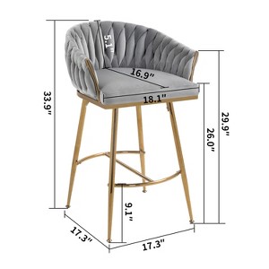 Gulches 26" Counter Height Bar Stools Set of 2, Grey Velvet with Hand-Wave Back and Golden Chromed Base - 1 of 4