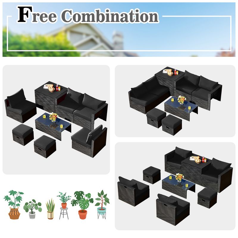 Costway 8PCS Patio Rattan Furniture Set Storage Table Ottoman cover, 5 of 13