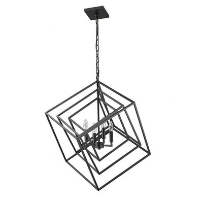 Matte Black Geometric Steel 4-Light Chandelier