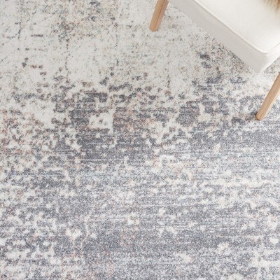 Gray and Beige Round Hand-knotted Synthetic Rug