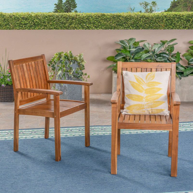 Wilson 2pk Acacia Wood Patio Dining Chair - Teak - Christopher Knight Home, 3 of 7