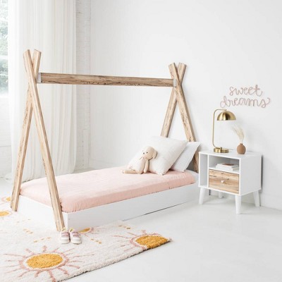 Contemporary Twin Tent Bed with Drawer, Beige & White