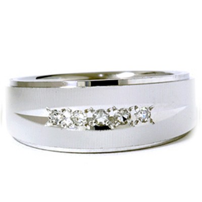 Pompeii3 Mens 1/6ct Textured Wedding Anniversary White Gold Ring