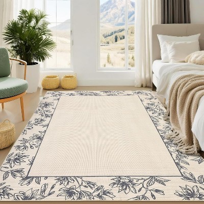 Washable Green Area Rug - Modern Soft Bordered Non-Slip Carpet for Living Room, Bedroom, Office