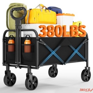 Wagons Carts Foldable, Utility Collapsible Wagon w/All-Terrain Wheels, Drink Holders & Adjustable Handle, 380 LBS Portable Grocery Wagon - 1 of 4