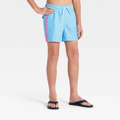 Art Class Boys' Geometric Swim Trunks with Side Taping and Built in Boxers - art class™ Blue/Pink M