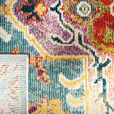 Hand-Knotted Medallion 5' Square Rug in Orange and Teal