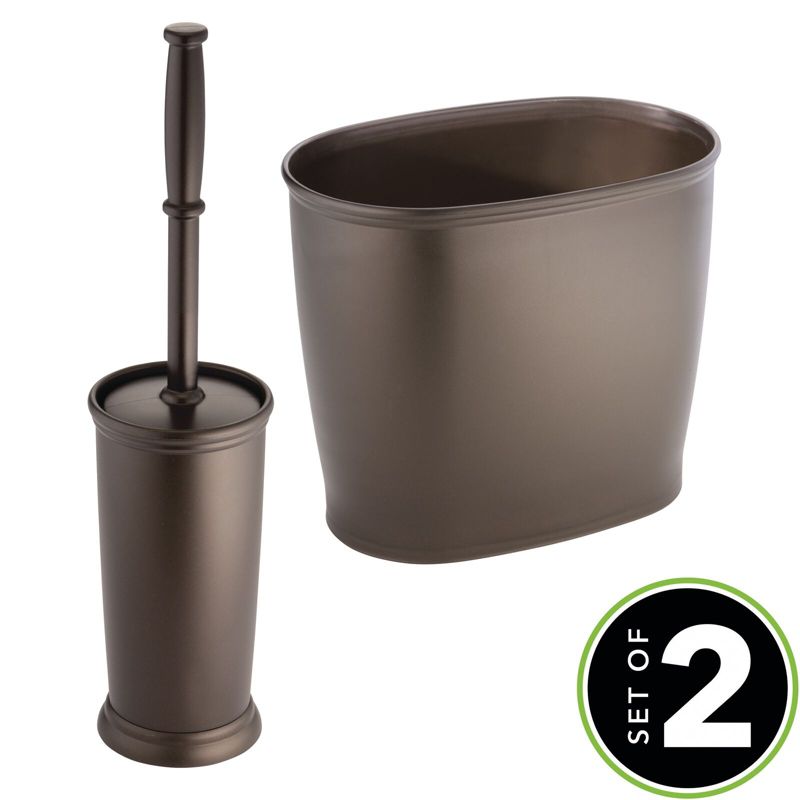 mDesign Plastic Compact Toilet Bowl Brush and Wastebasket Combo Set, 2 of 9