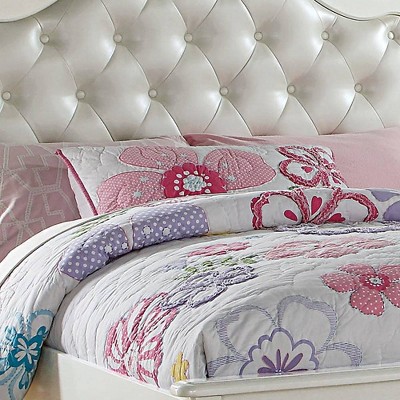 Pearl White Twin Upholstered Bed with Storage and Tufted Headboard