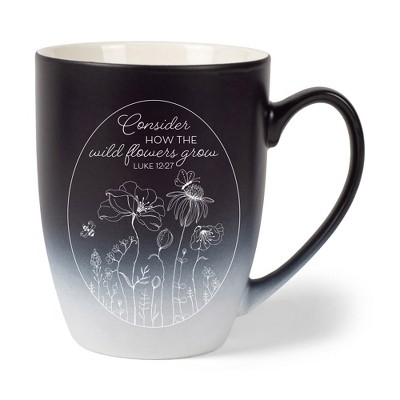 Elanze Designs Consider How The Wild Flowers Grow Two Toned Ombre Matte Black and White 12 ounce Ceramic Stoneware Coffee Cup Mug