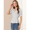 INSPIRE CHIC Women's Dots Print Tie Waist Ruffle Hem V Neck Wrap Peplum Shirts - 4 of 4