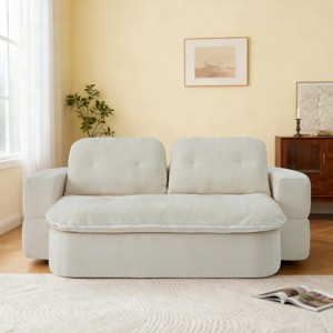 2 Seater Modern Floor Sofa with 2 Pillows, Convertible Foam-Filled Sleeper Bed, Folding Linen Couch Mattress for Living Room or Playroom-Koiai - 1 of 4