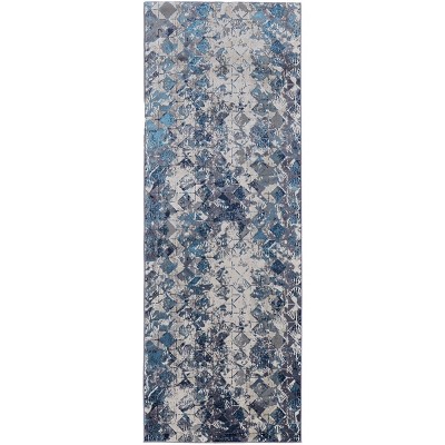 Indio Modern Diamond Blue/Ivory/Gray Area Rug