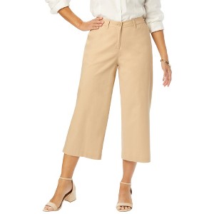 Jessica London Women's Plus Size Stretch Cotton Chino Wide-Leg Crop - 1 of 4