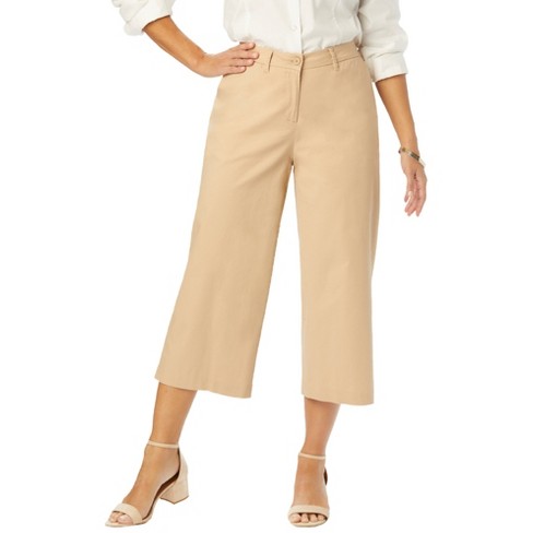 Jessica London Women's Plus Size Chino Wide-leg Crop - 24 W, Beige : Target