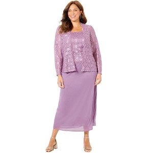 Catherines Women's Plus Size Long Lace Jacket Dress Two-Piece Set - 1 of 4