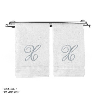 BC BARE COTTON Monogrammed Washcloth Towel, Personalized Gift, 13x13 Inches - Set of 2 - White - Silver Script