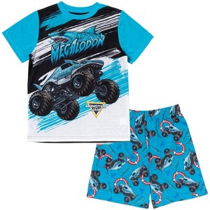Monster Jam Megalodon El Toro Loco Grave Digger Pullover Pajama Shirt and Shorts Sleep Set Little Kid - 1 of 4