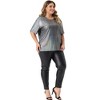 Agnes Orinda Women's Plus Size Metallic Round Neck Short Sleeve Summer Carnival Party Blouses - 3 of 4