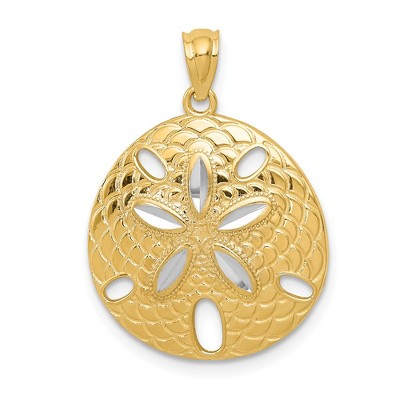 Black Bow Jewelry 14k Yellow Gold and White Rhodium Sand Dollar Pendant, 15mm or 19mm