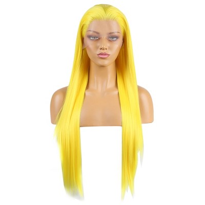 Unique Bargains Women's Long Straight Lace Front Wigs with Adjustable Wig Cap 24" 1 Pc