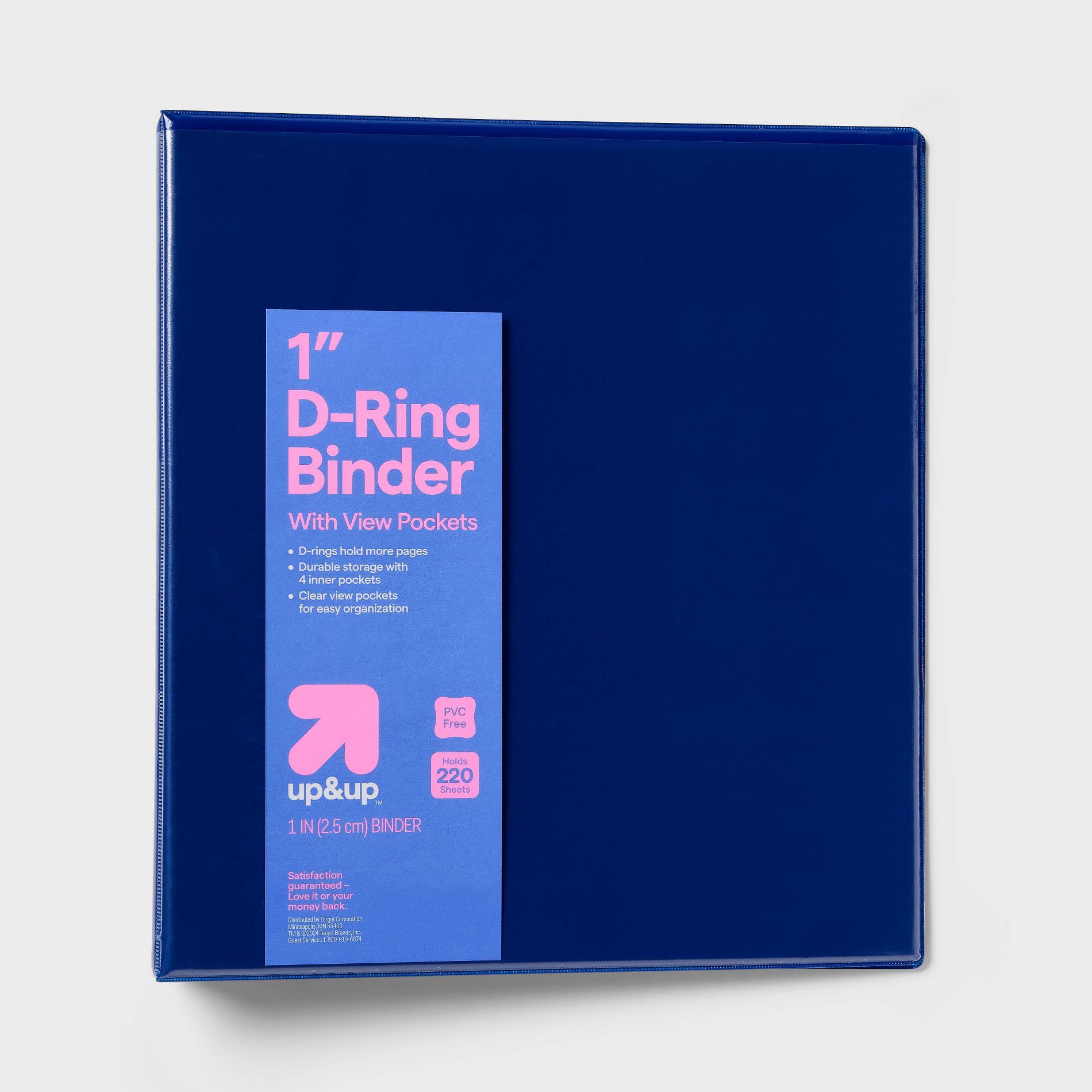 1" 3 Ring Binder Clear View Blue - up&up™: D Rings, 220 Sheet Capacity, Internal Pockets, Navy Blue